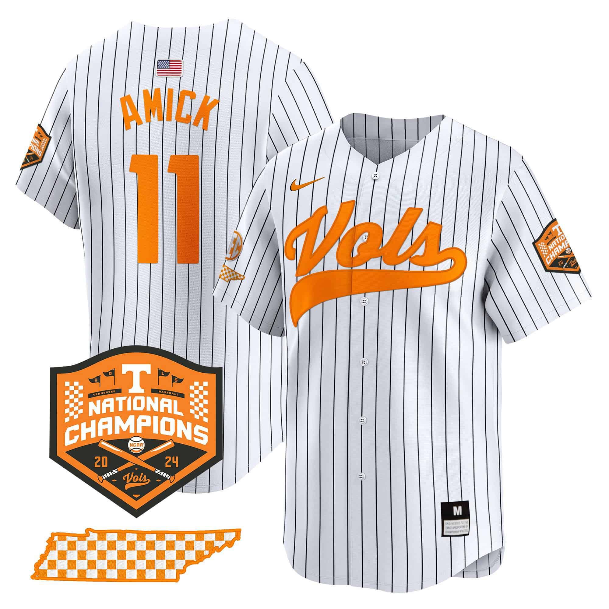 Men Tennessee Volunteers #11 Amick White Stripe 2024 Nike Champions Vapor Premier Limited NCAA Jersey